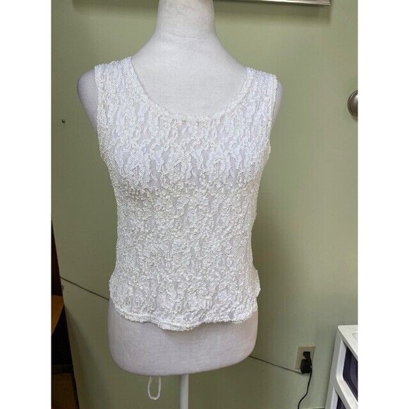 Vintage Nan Flower Women's Size L Sheer Textured Ivory Tank Top - Picture 1 of 9